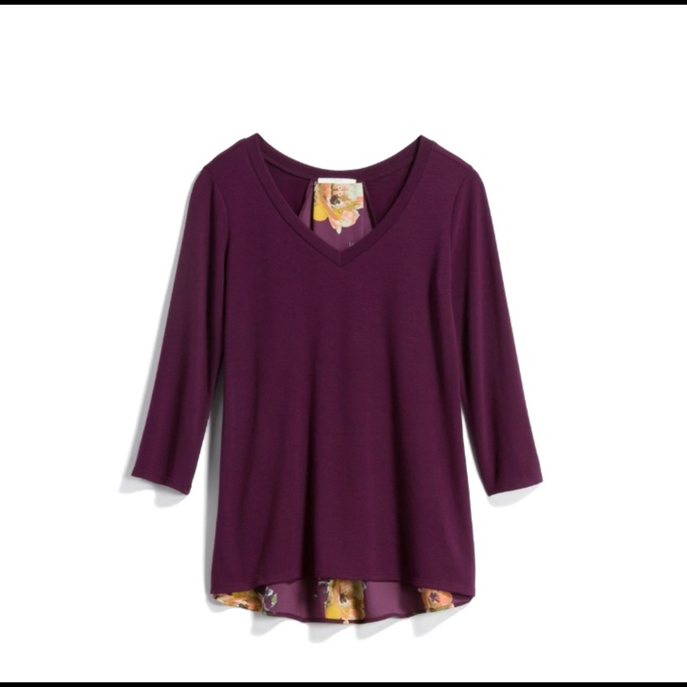 Le Lis Purple Woven Back Knit Top! Floral back design